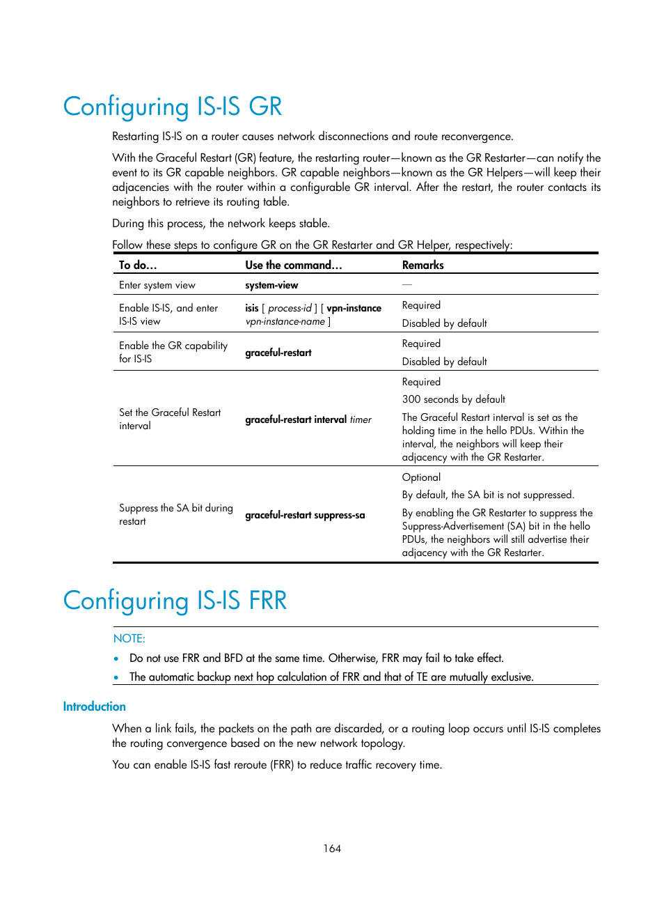 Configuring is-is gr, Configuring is-is frr, Introduction | H3C Technologies H3C S10500 Series Switches User Manual | Page 179 / 397