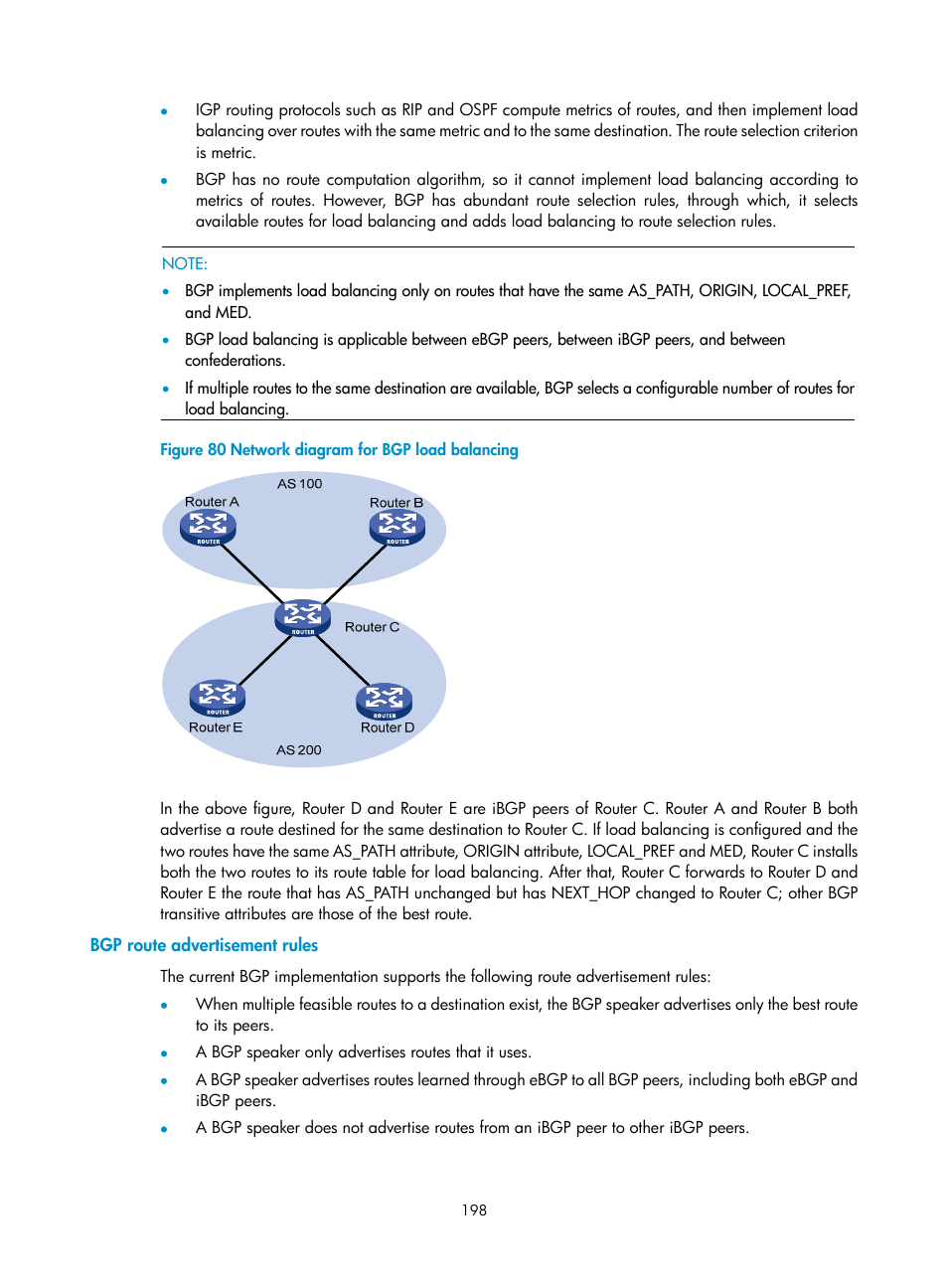 Bgp route advertisement rules | H3C Technologies H3C S10500 Series Switches User Manual | Page 213 / 397
