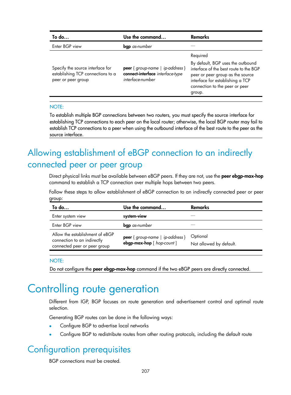 Controlling route generation, Configuration prerequisites | H3C Technologies H3C S10500 Series Switches User Manual | Page 222 / 397