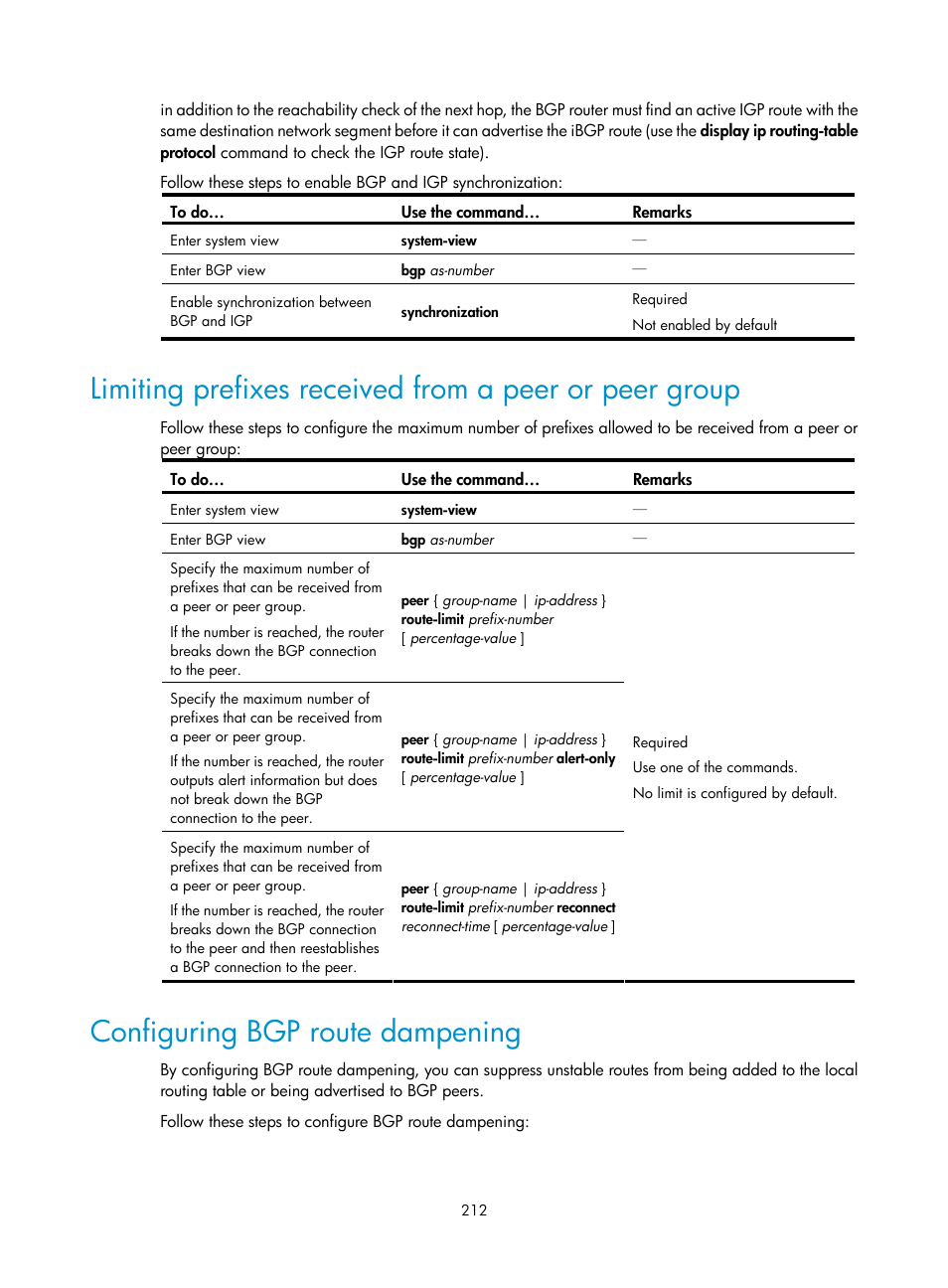 Configuring bgp route dampening | H3C Technologies H3C S10500 Series Switches User Manual | Page 227 / 397