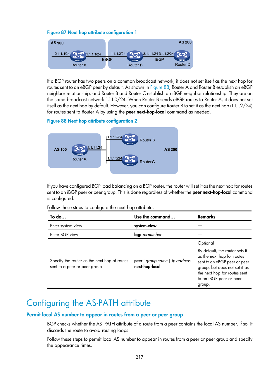 Configuring the as-path attribute | H3C Technologies H3C S10500 Series Switches User Manual | Page 232 / 397