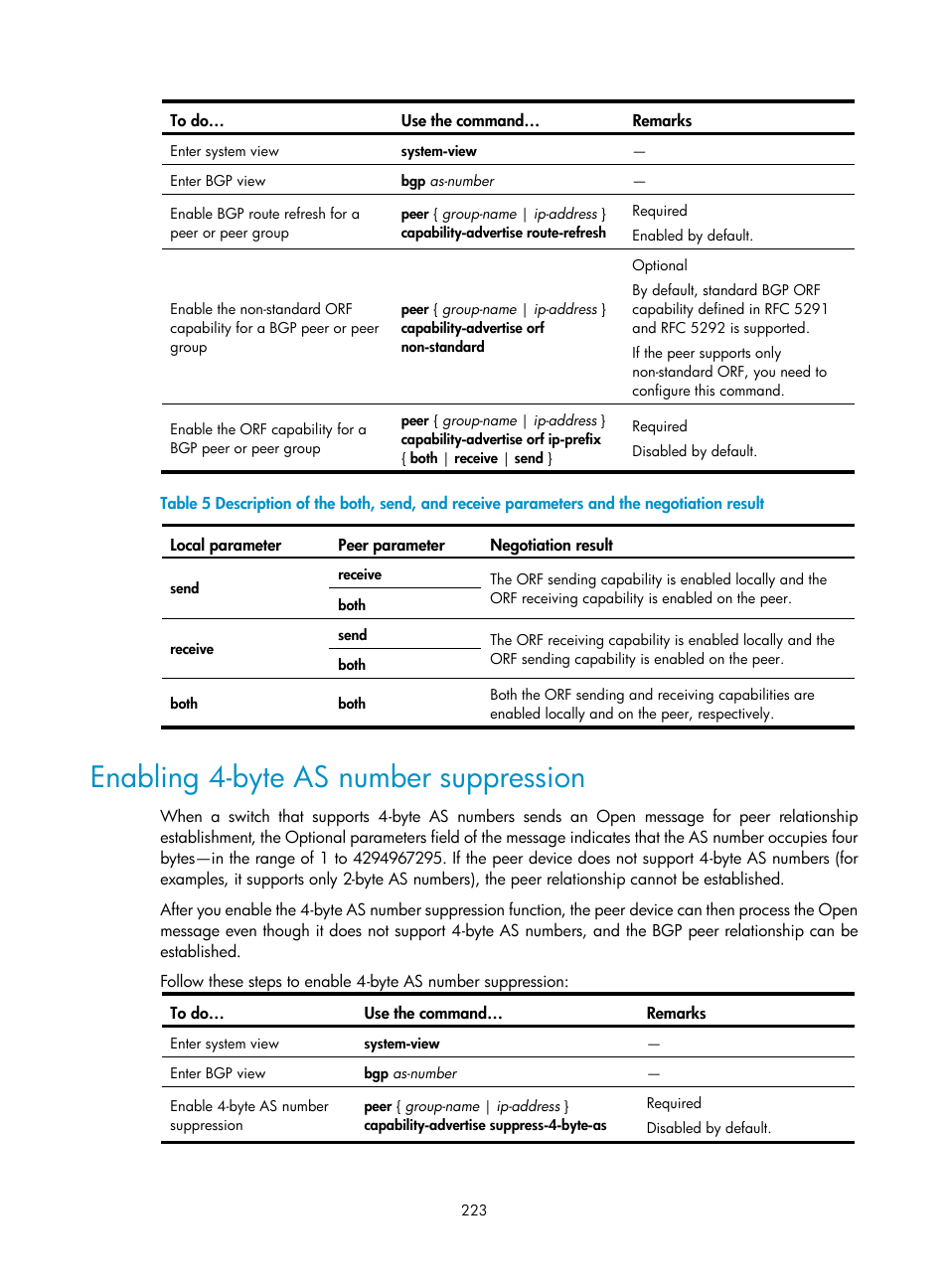 Enabling 4-byte as number suppression | H3C Technologies H3C S10500 Series Switches User Manual | Page 238 / 397