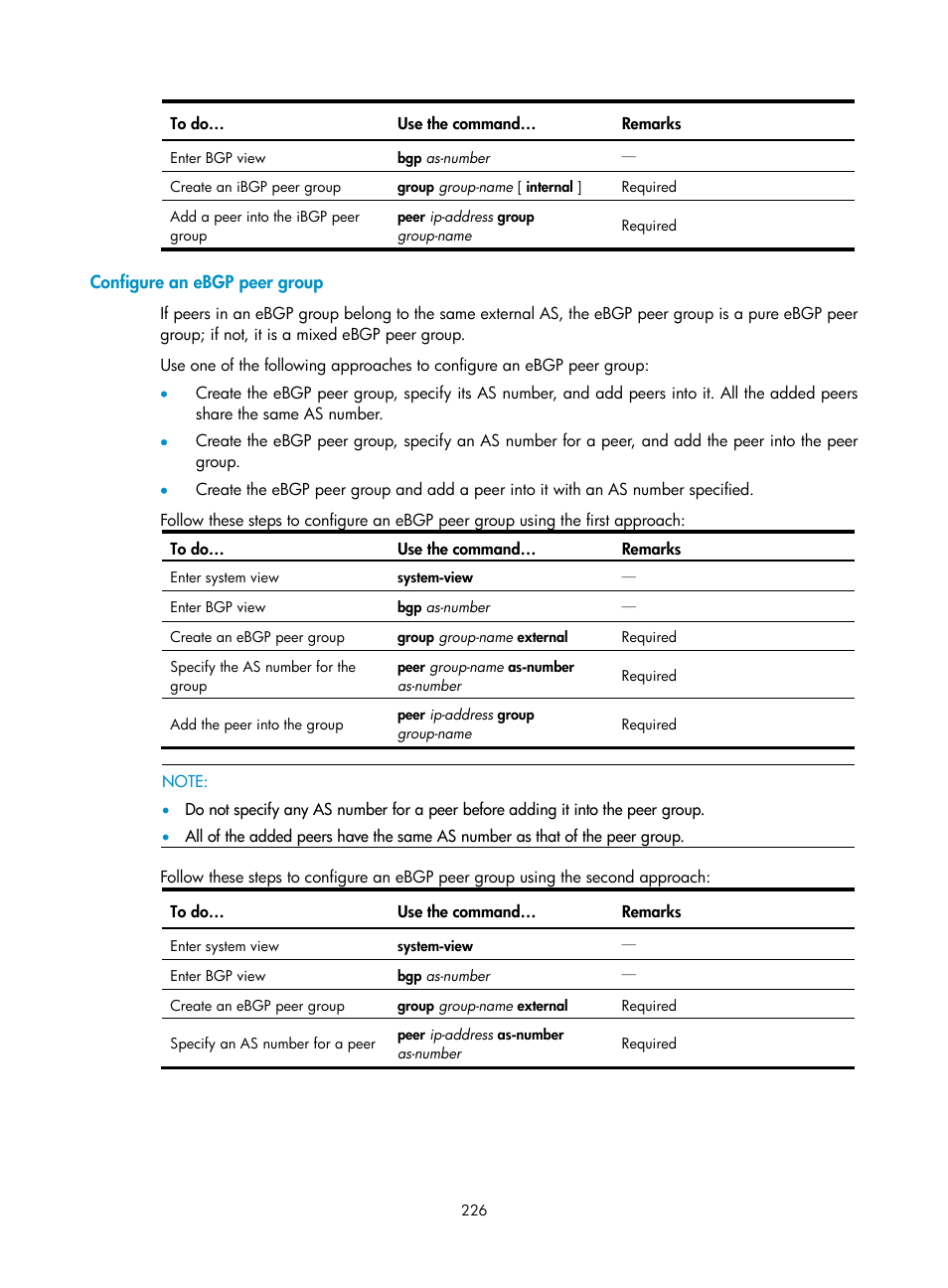 Configure an ebgp peer group | H3C Technologies H3C S10500 Series Switches User Manual | Page 241 / 397