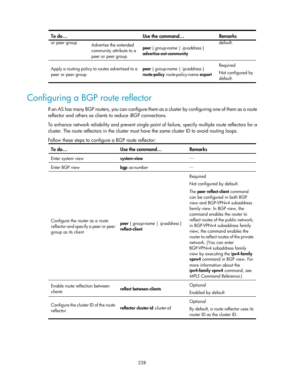 Configuring a bgp route reflector | H3C Technologies H3C S10500 Series Switches User Manual | Page 243 / 397