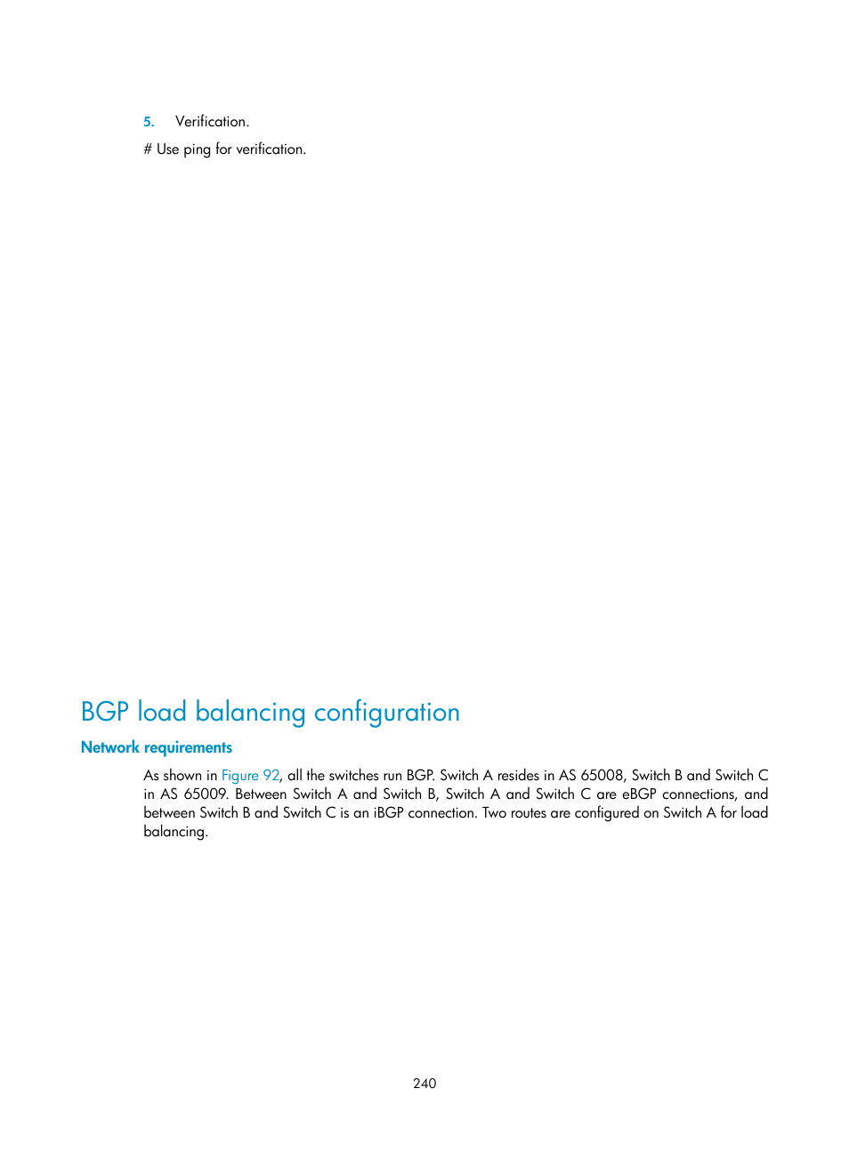 Bgp load balancing configuration, Network requirements | H3C Technologies H3C S10500 Series Switches User Manual | Page 255 / 397