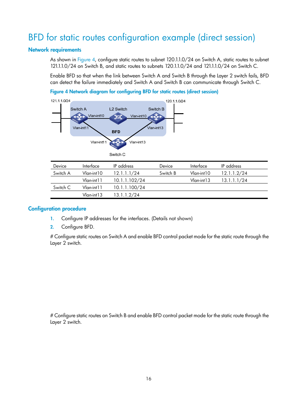 Network requirements, Configuration procedure | H3C Technologies H3C S10500 Series Switches User Manual | Page 31 / 397