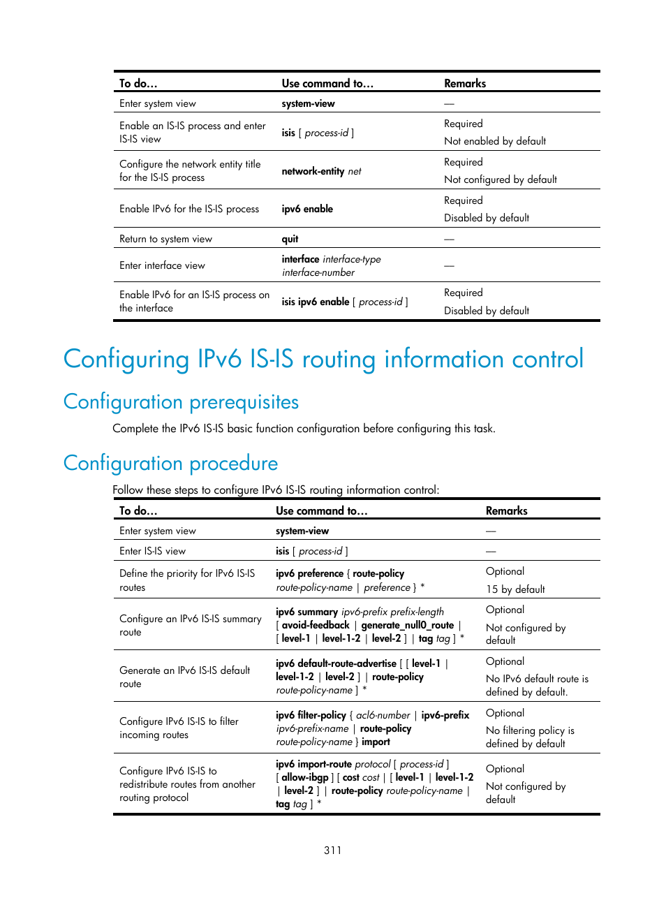 Configuring ipv6 is-is routing information control, Configuration prerequisites, Configuration procedure | H3C Technologies H3C S10500 Series Switches User Manual | Page 326 / 397