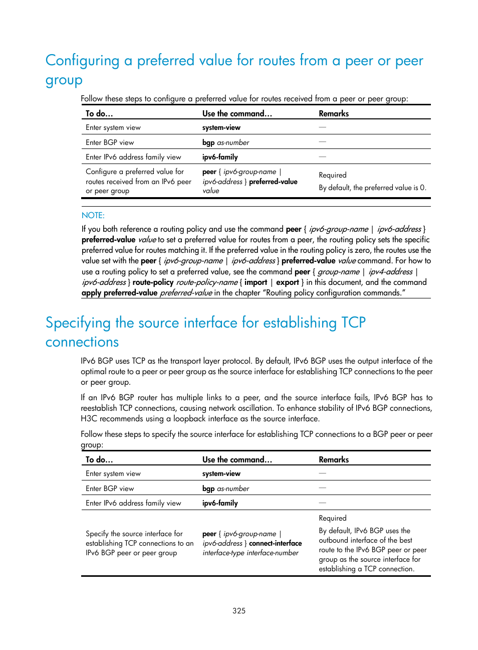 Configuring a preferred value for routes from a, Peer or peer group | H3C Technologies H3C S10500 Series Switches User Manual | Page 340 / 397