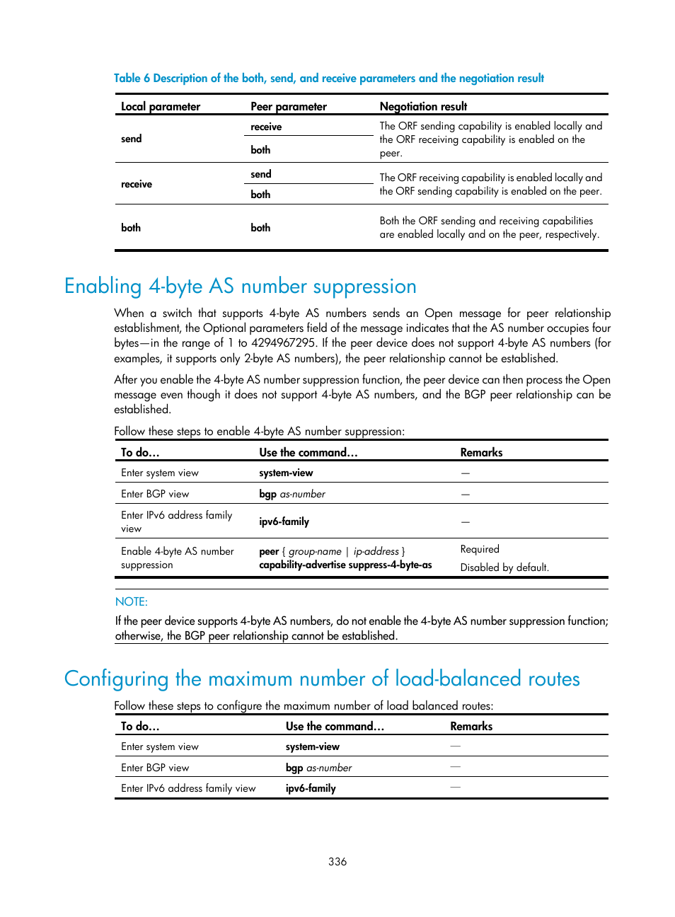 Enabling 4-byte as number suppression | H3C Technologies H3C S10500 Series Switches User Manual | Page 351 / 397