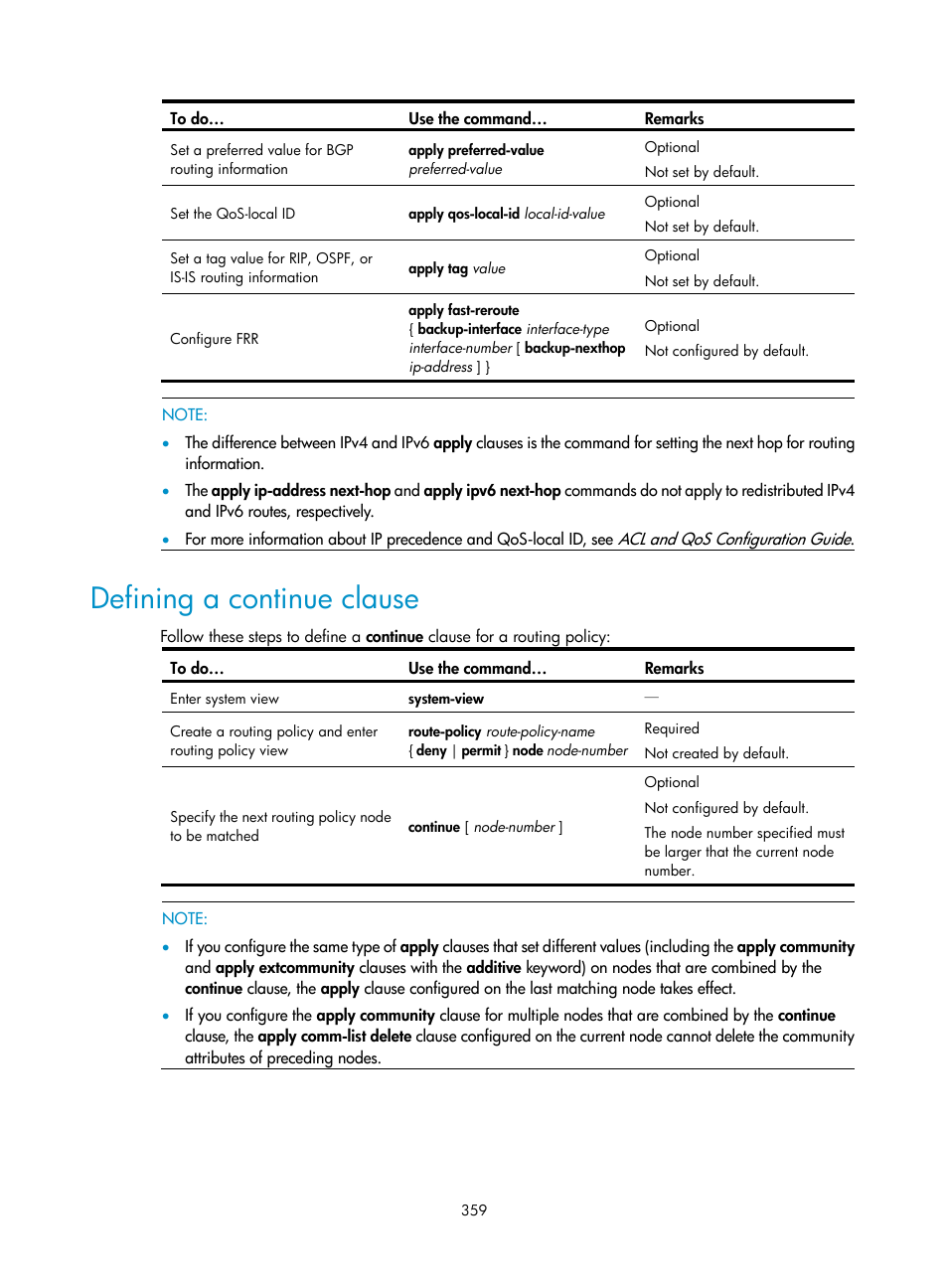 Defining a continue clause | H3C Technologies H3C S10500 Series Switches User Manual | Page 374 / 397
