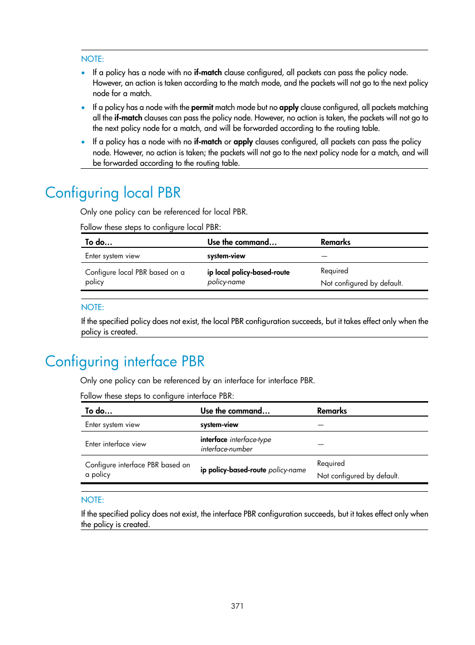 Configuring local pbr, Configuring interface pbr | H3C Technologies H3C S10500 Series Switches User Manual | Page 386 / 397