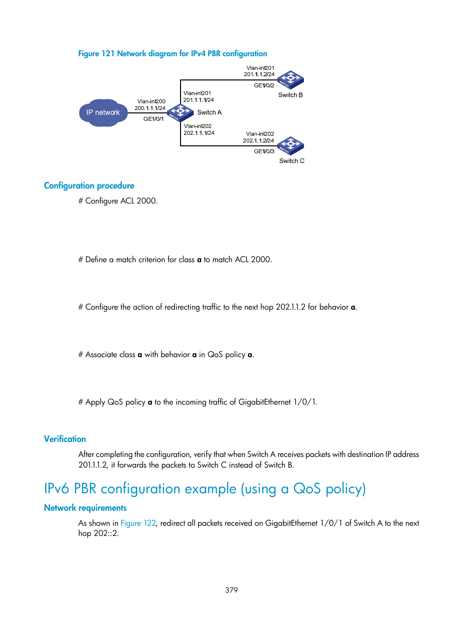 Configuration procedure, Verification, Network requirements | H3C Technologies H3C S10500 Series Switches User Manual | Page 394 / 397