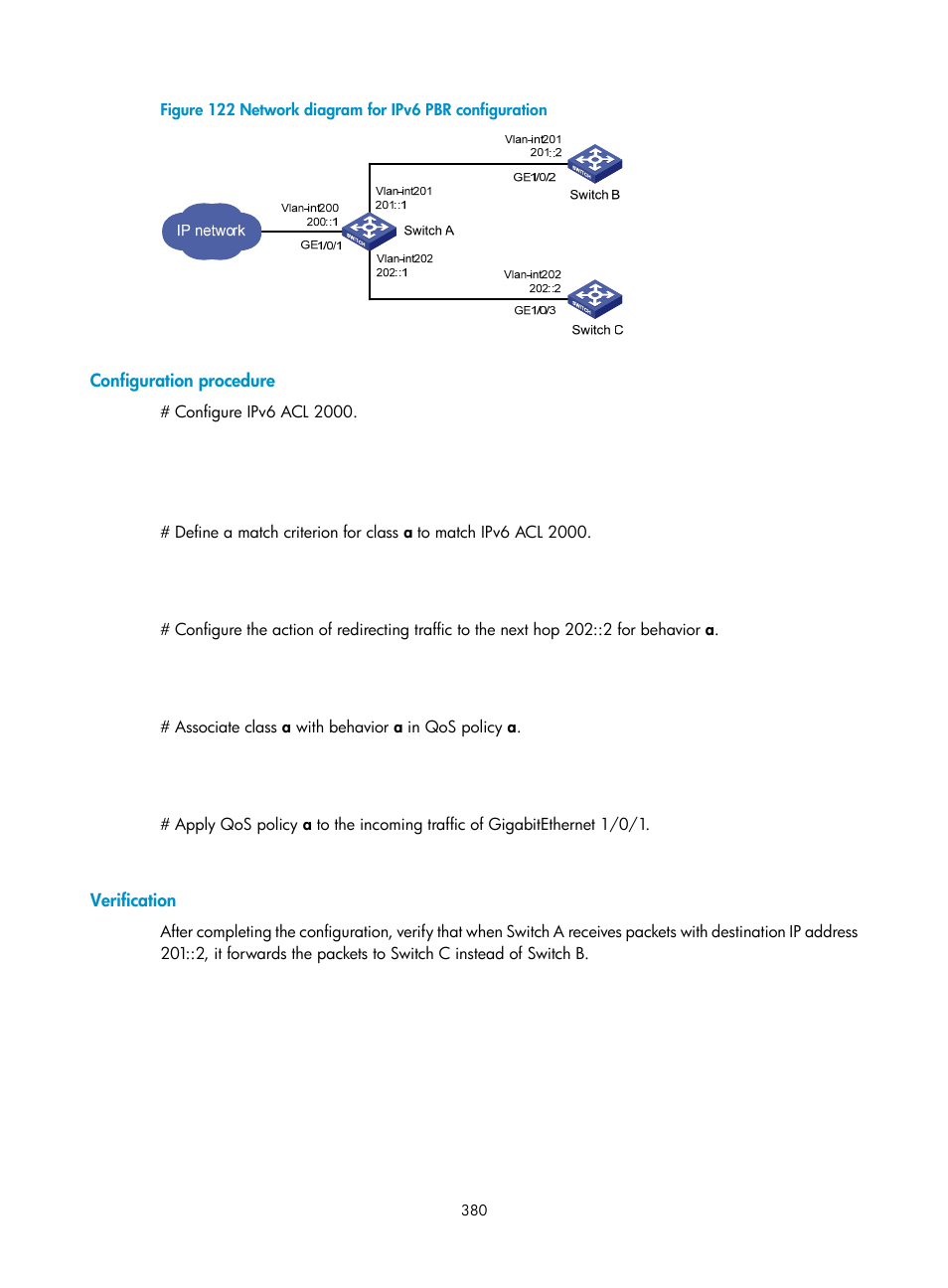 Configuration procedure, Verification | H3C Technologies H3C S10500 Series Switches User Manual | Page 395 / 397