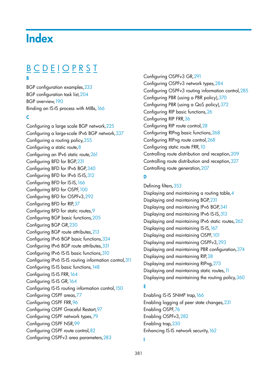 Index | H3C Technologies H3C S10500 Series Switches User Manual | Page 396 / 397