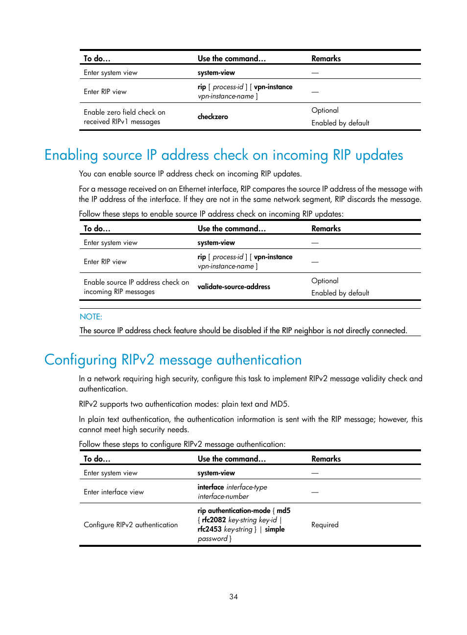 Configuring ripv2 message authentication, Enabling source ip address check on incoming rip, Updates | H3C Technologies H3C S10500 Series Switches User Manual | Page 49 / 397