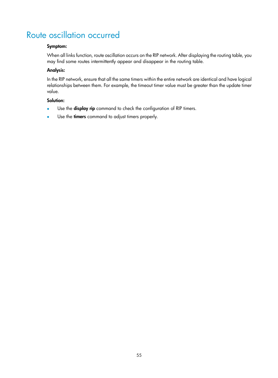 Route oscillation occurred | H3C Technologies H3C S10500 Series Switches User Manual | Page 70 / 397