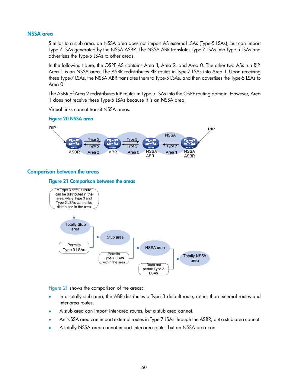 Nssa area, Comparison between the areas | H3C Technologies H3C S10500 Series Switches User Manual | Page 75 / 397