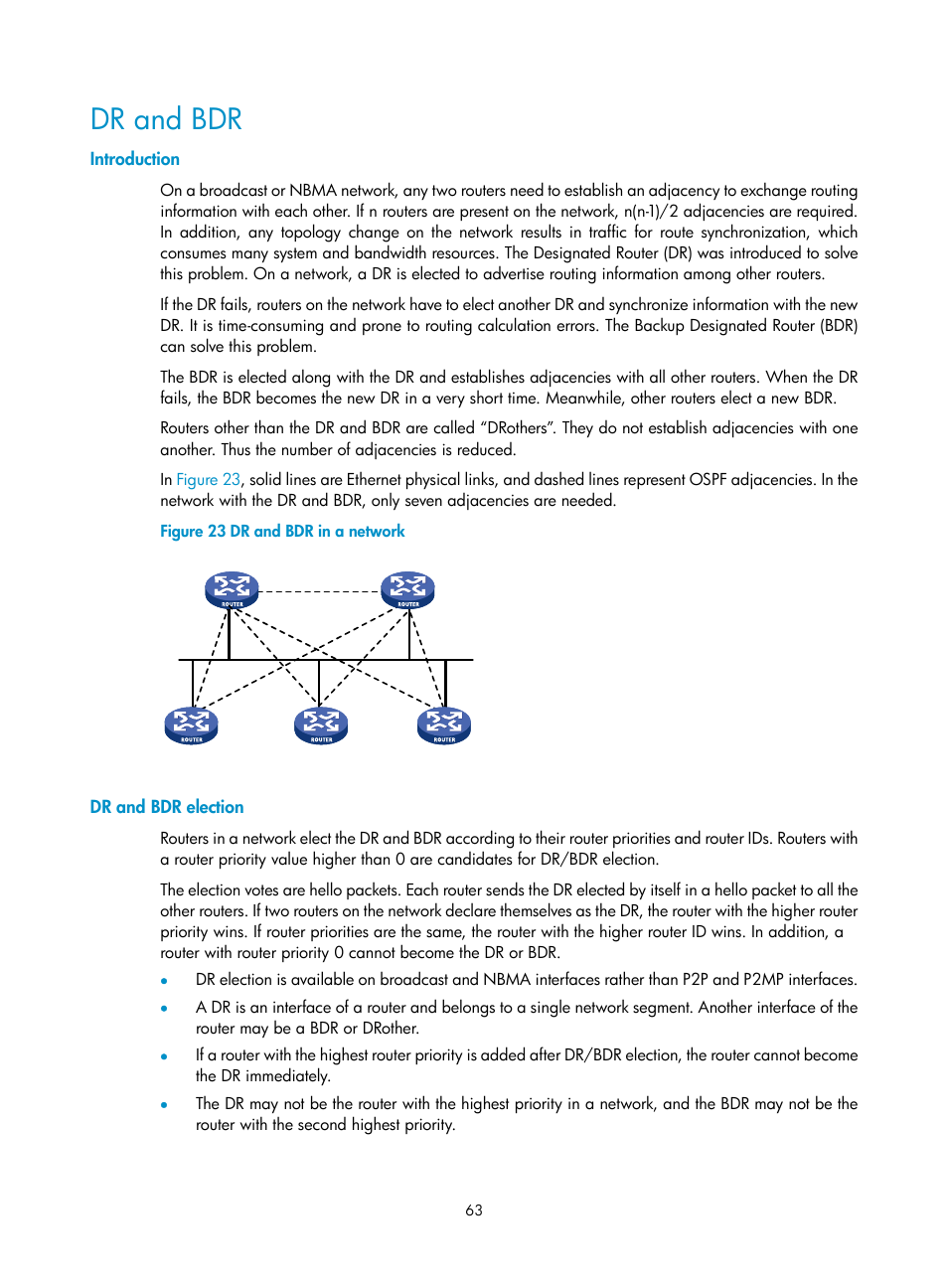 Dr and bdr, Introduction, Dr and bdr election | H3C Technologies H3C S10500 Series Switches User Manual | Page 78 / 397