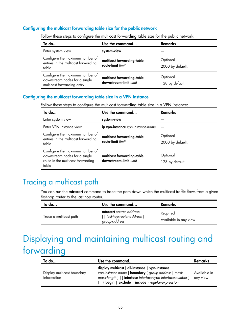 Tracing a multicast path | H3C Technologies H3C S10500 Series Switches User Manual | Page 100 / 467