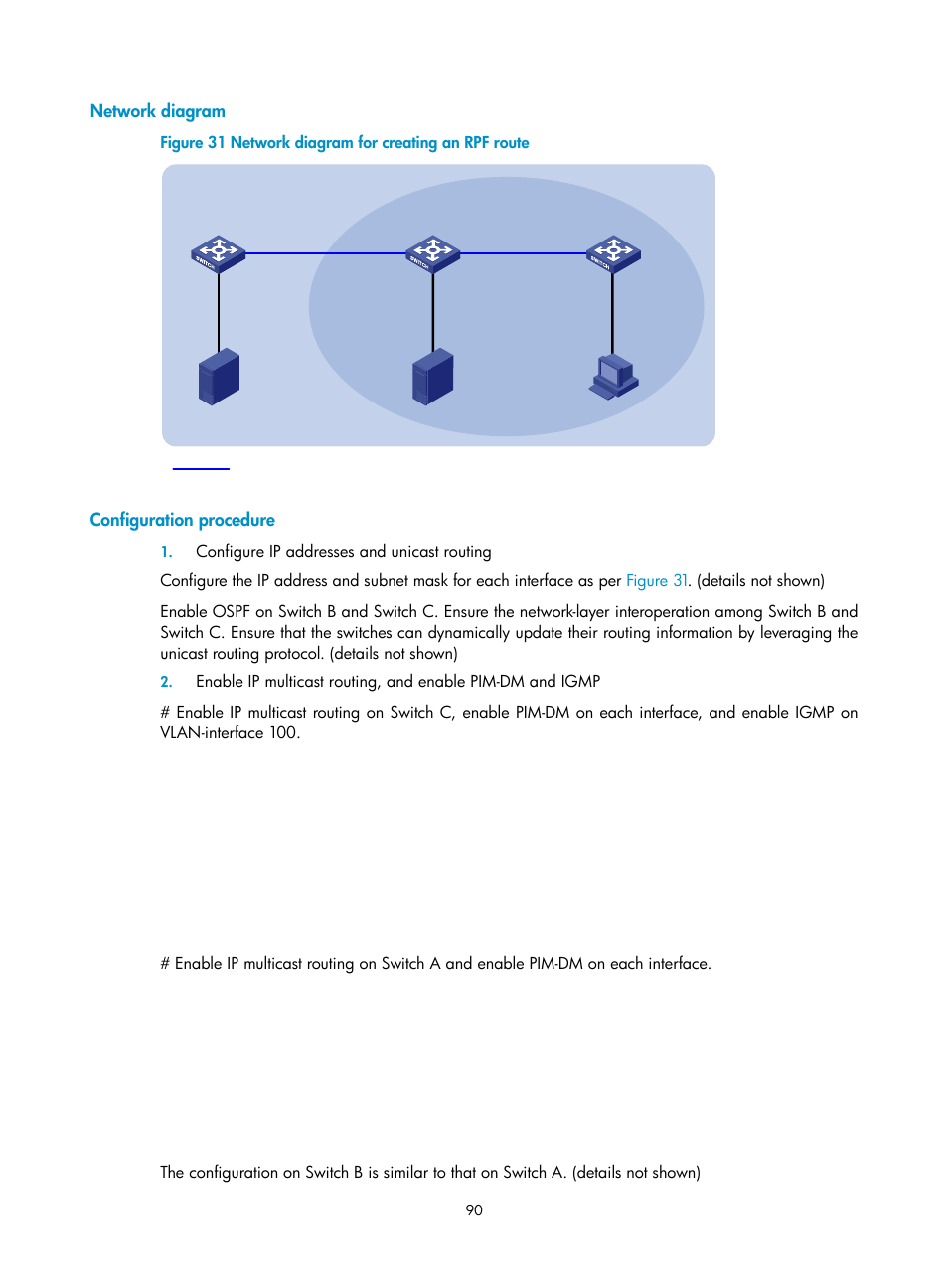 Network diagram, Configuration procedure | H3C Technologies H3C S10500 Series Switches User Manual | Page 105 / 467
