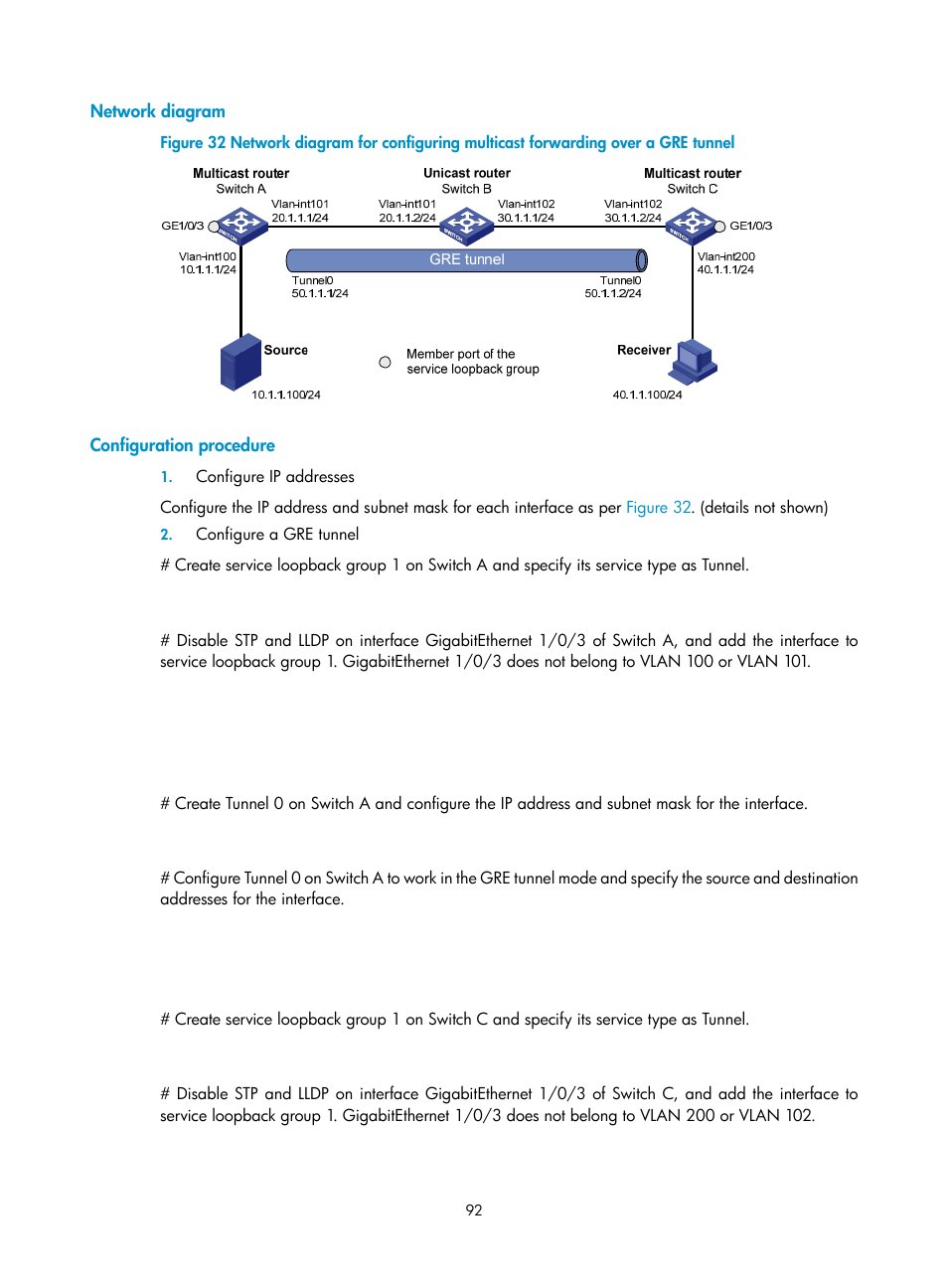 Network diagram, Configuration procedure | H3C Technologies H3C S10500 Series Switches User Manual | Page 107 / 467