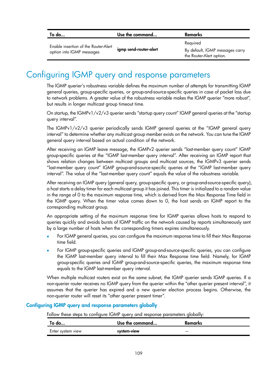 Configuring igmp query and response parameters | H3C Technologies H3C S10500 Series Switches User Manual | Page 124 / 467