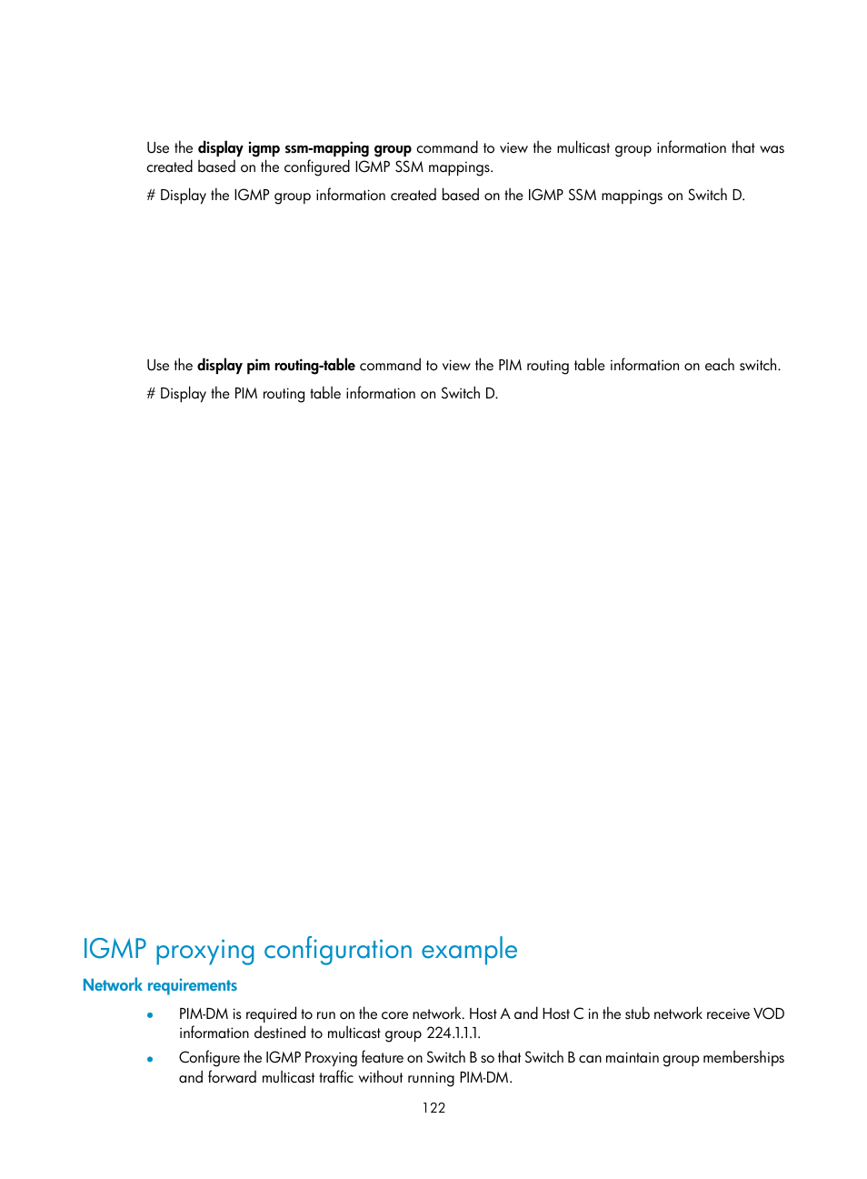 Igmp proxying configuration example, Network requirements | H3C Technologies H3C S10500 Series Switches User Manual | Page 137 / 467