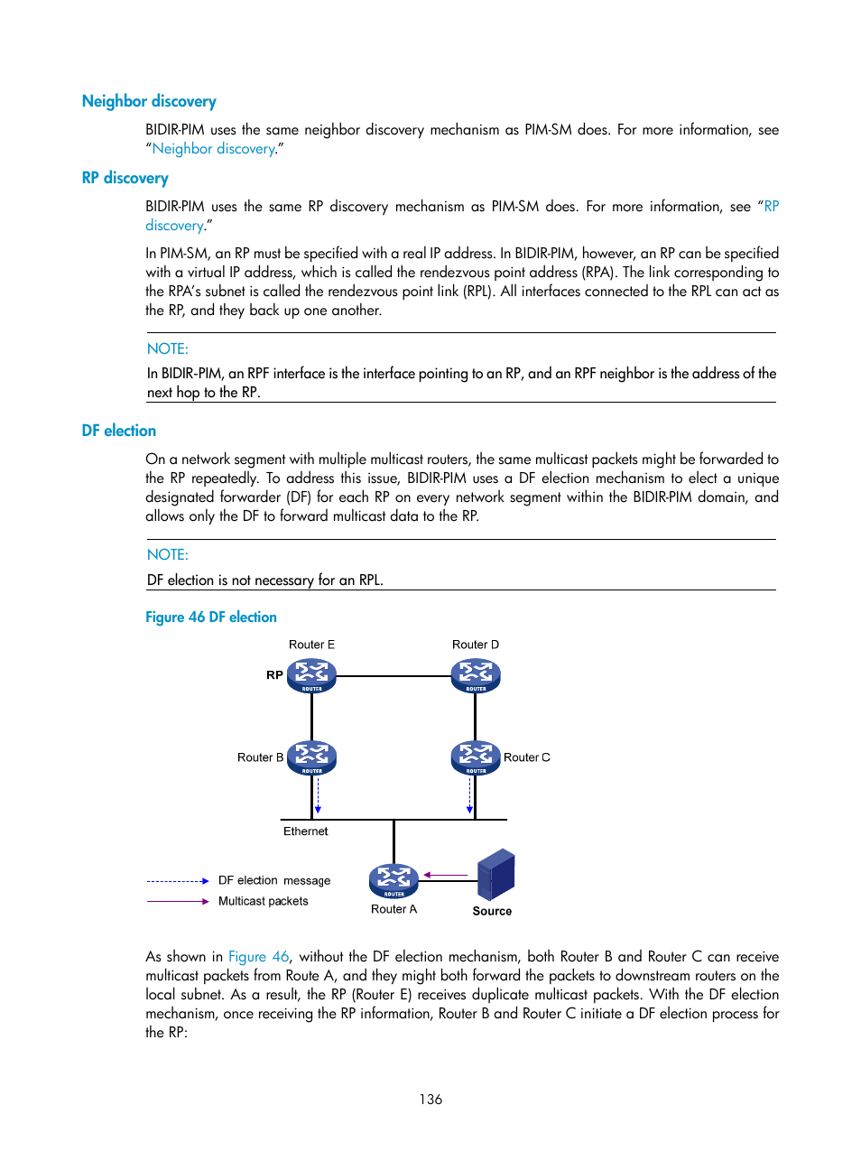 Neighbor discovery, Rp discovery, Df election | H3C Technologies H3C S10500 Series Switches User Manual | Page 151 / 467