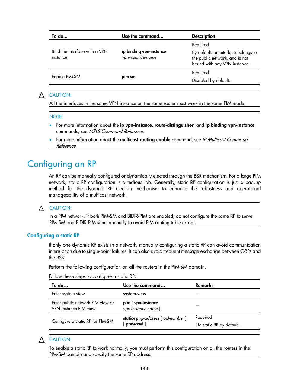 Configuring an rp, Configuring a static rp | H3C Technologies H3C S10500 Series Switches User Manual | Page 163 / 467