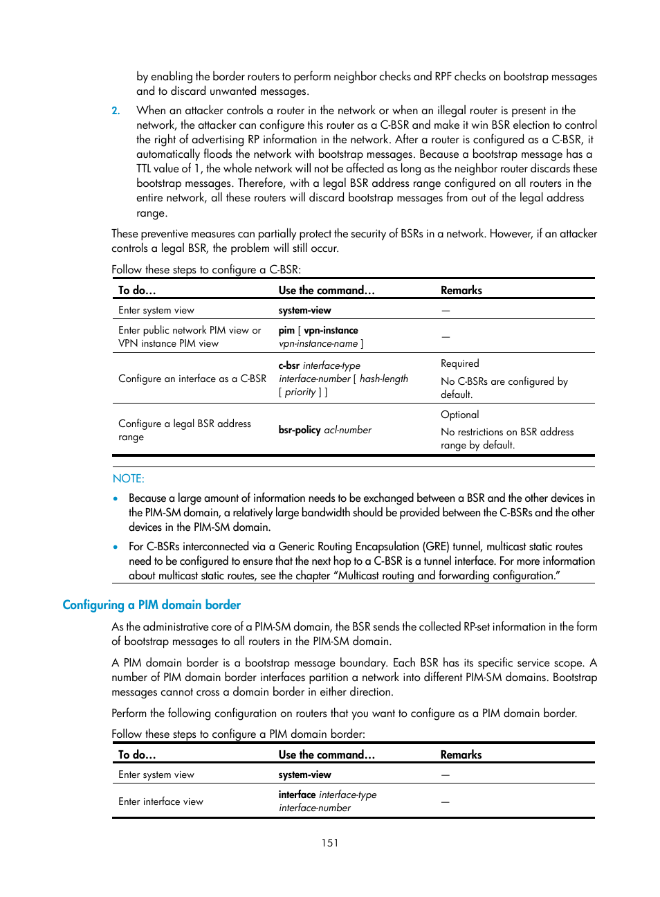 Configuring a pim domain border | H3C Technologies H3C S10500 Series Switches User Manual | Page 166 / 467