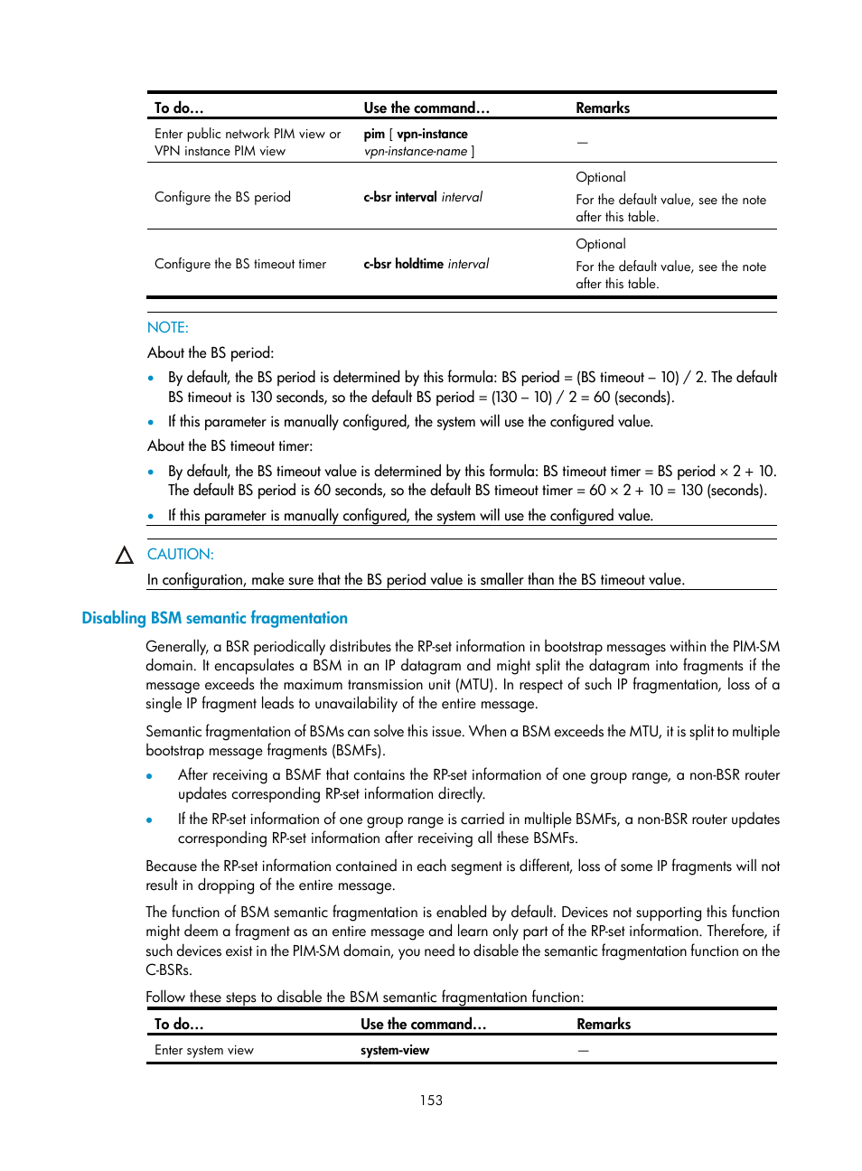 Disabling bsm semantic fragmentation | H3C Technologies H3C S10500 Series Switches User Manual | Page 168 / 467