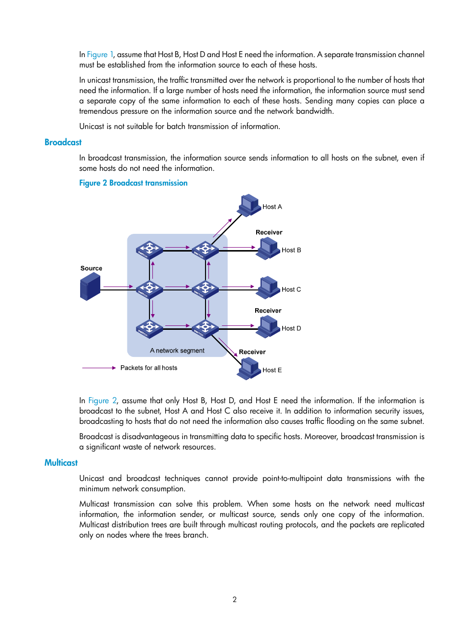 Broadcast, Multicast | H3C Technologies H3C S10500 Series Switches User Manual | Page 17 / 467