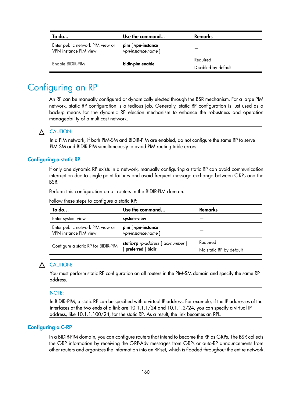 Configuring an rp, Configuring a static rp, Configuring a c-rp | H3C Technologies H3C S10500 Series Switches User Manual | Page 175 / 467