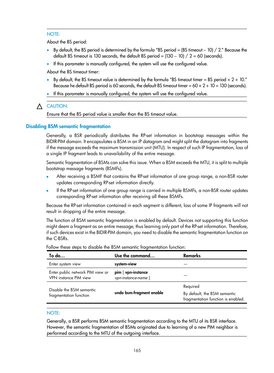 Disabling bsm semantic fragmentation | H3C Technologies H3C S10500 Series Switches User Manual | Page 180 / 467