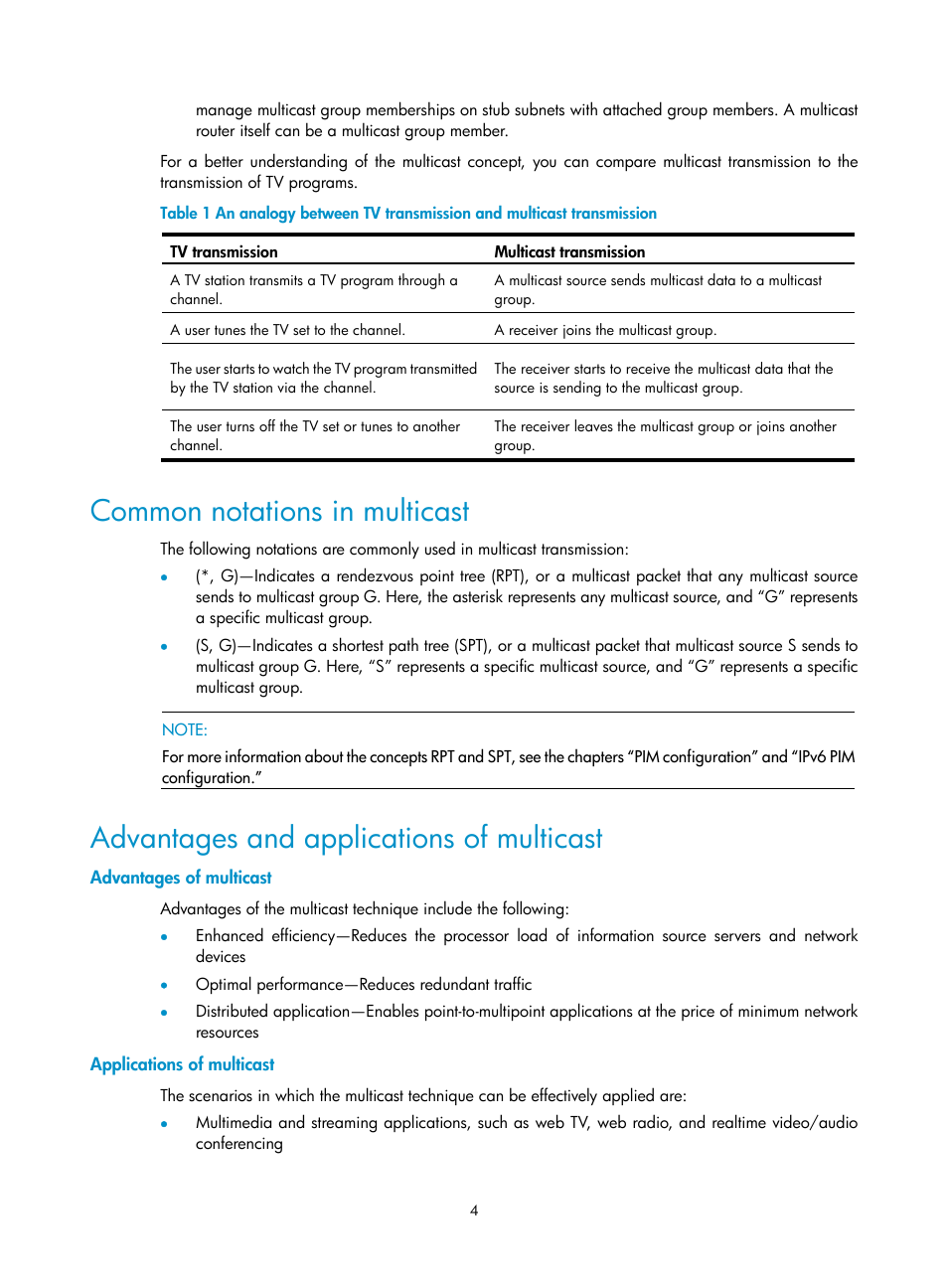 Common notations in multicast, Advantages and applications of multicast, Advantages of multicast | Applications of multicast | H3C Technologies H3C S10500 Series Switches User Manual | Page 19 / 467