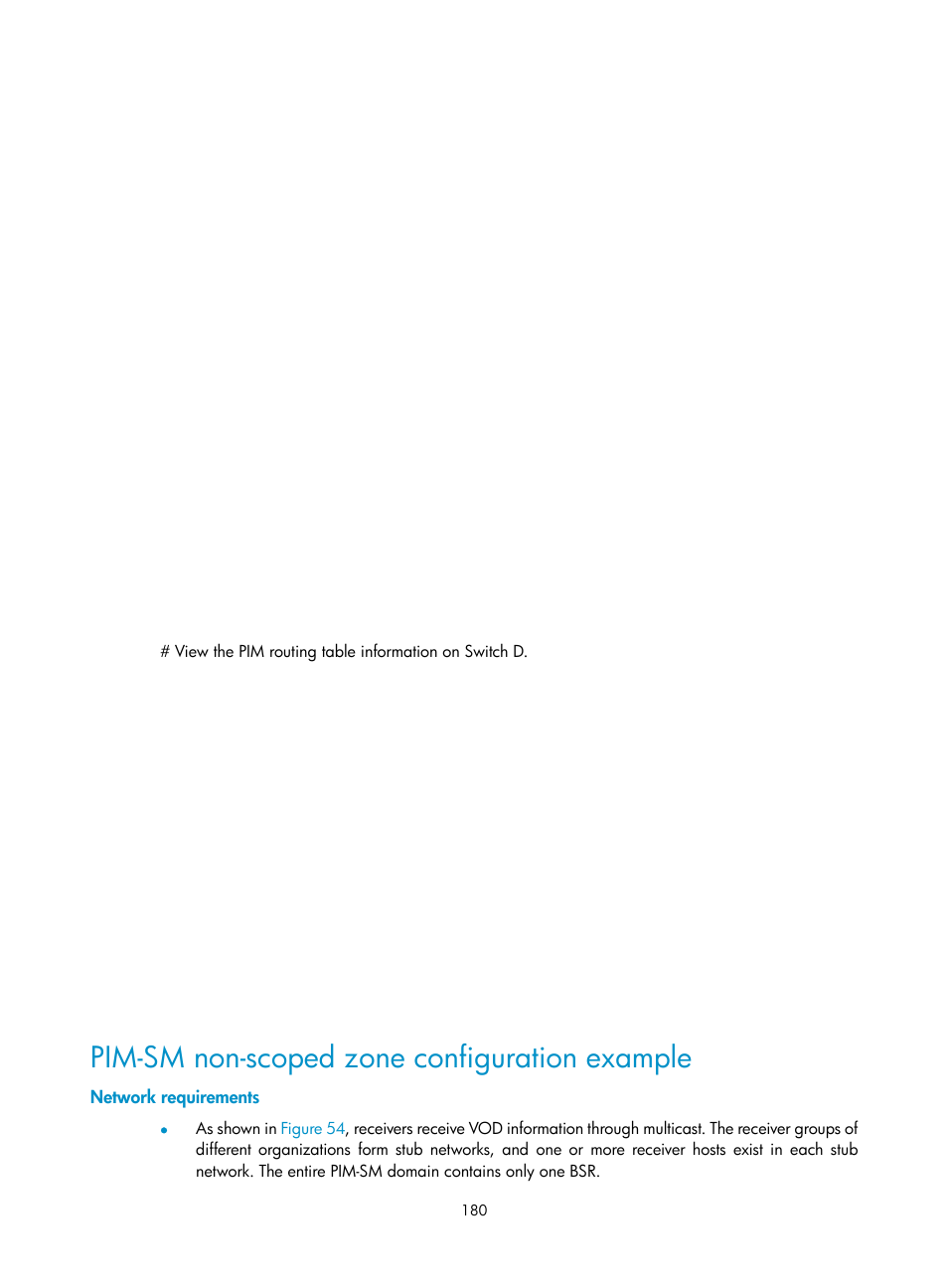 Pim-sm non-scoped zone configuration example, Network requirements | H3C Technologies H3C S10500 Series Switches User Manual | Page 195 / 467