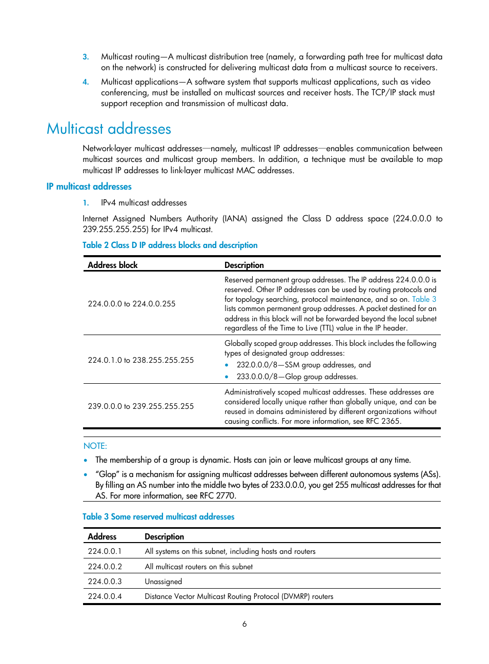 Multicast addresses, Ip multicast addresses | H3C Technologies H3C S10500 Series Switches User Manual | Page 21 / 467