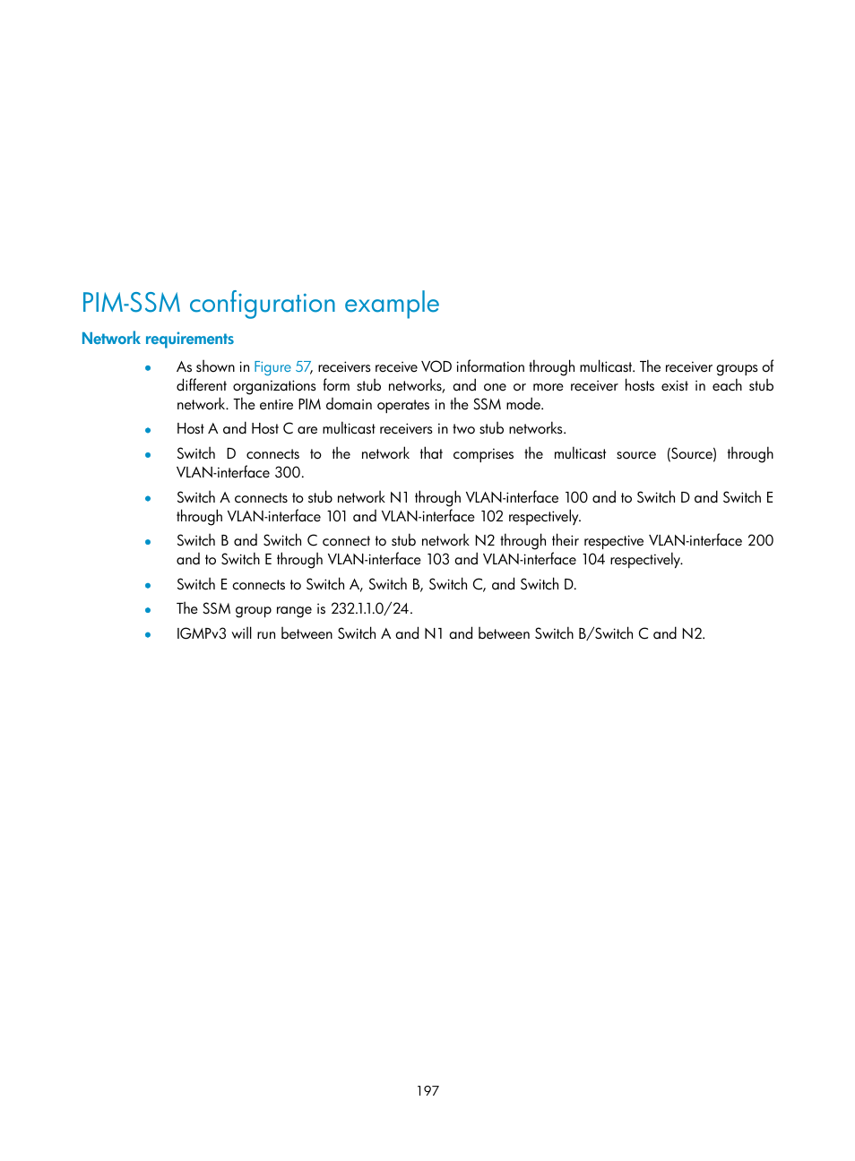 Pim-ssm configuration example, Network requirements | H3C Technologies H3C S10500 Series Switches User Manual | Page 212 / 467