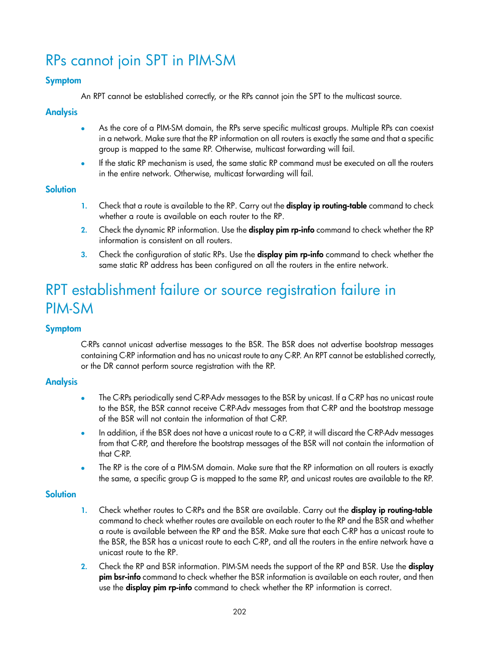 Rps cannot join spt in pim-sm, Symptom, Analysis | Solution | H3C Technologies H3C S10500 Series Switches User Manual | Page 217 / 467