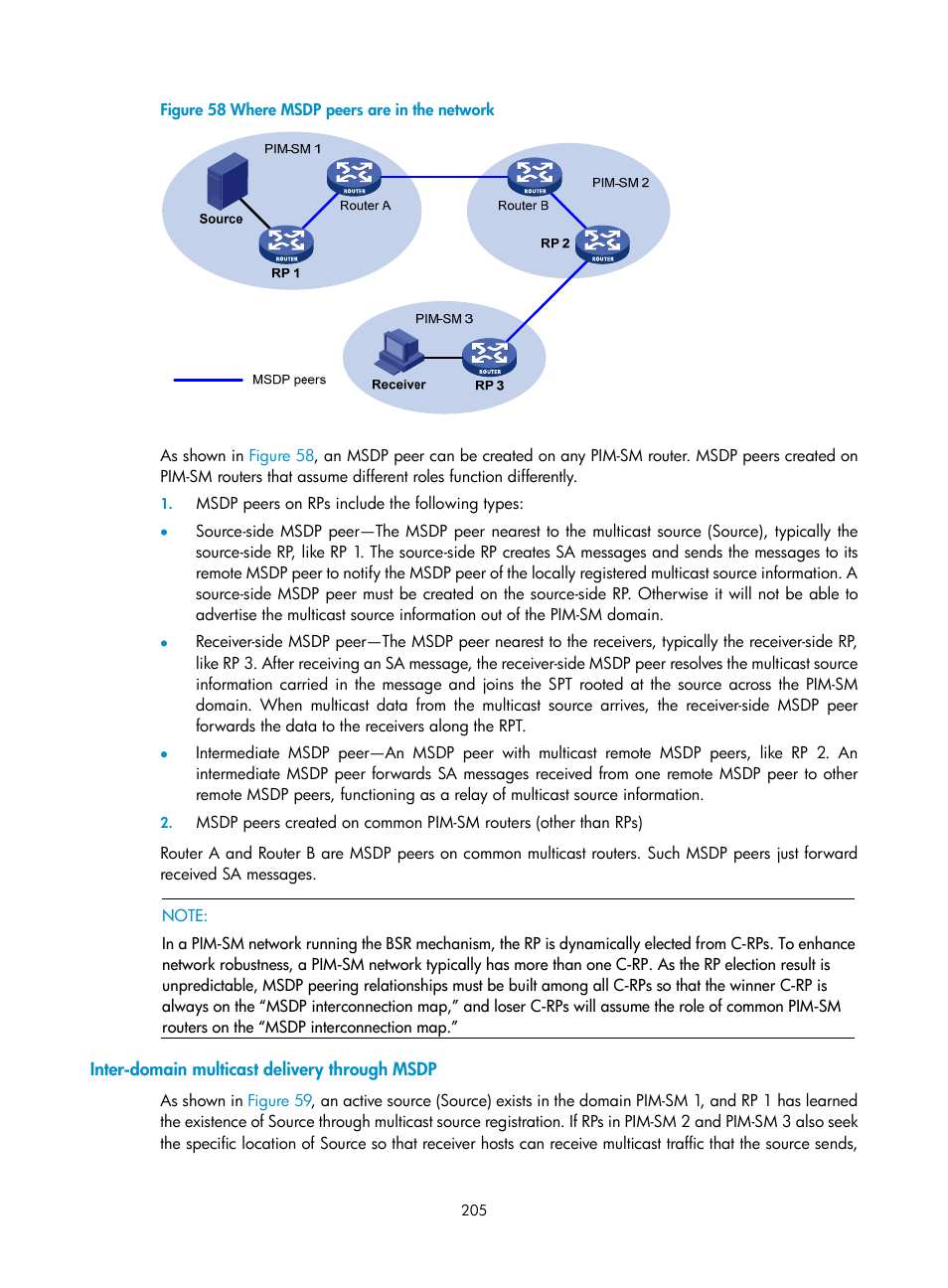 Inter-domain multicast delivery through msdp | H3C Technologies H3C S10500 Series Switches User Manual | Page 220 / 467