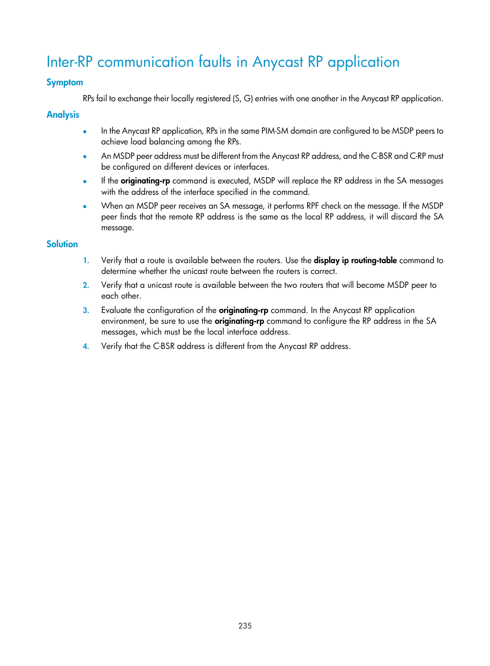 Symptom, Analysis, Solution | H3C Technologies H3C S10500 Series Switches User Manual | Page 250 / 467