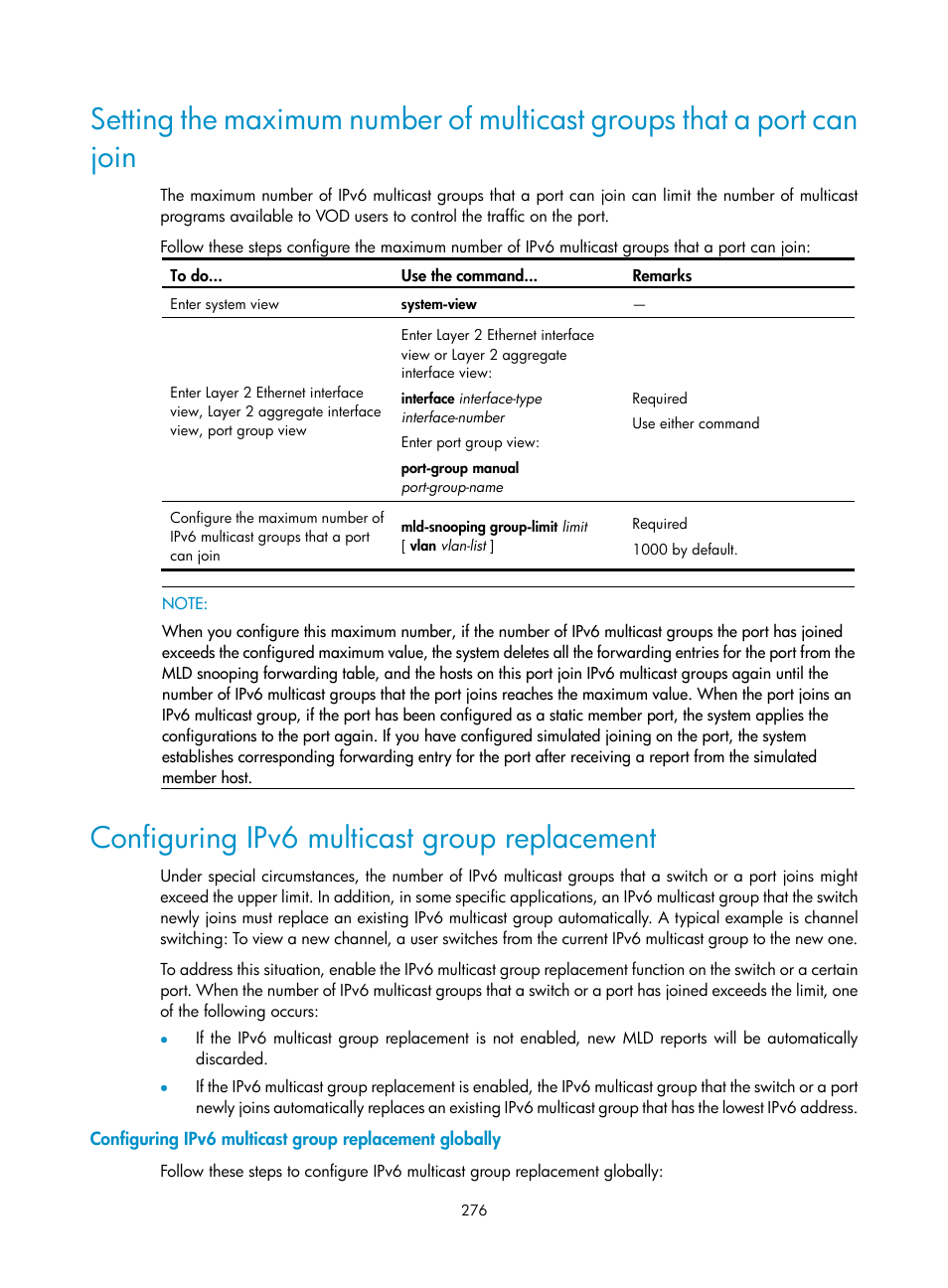 Configuring ipv6 multicast group replacement | H3C Technologies H3C S10500 Series Switches User Manual | Page 291 / 467