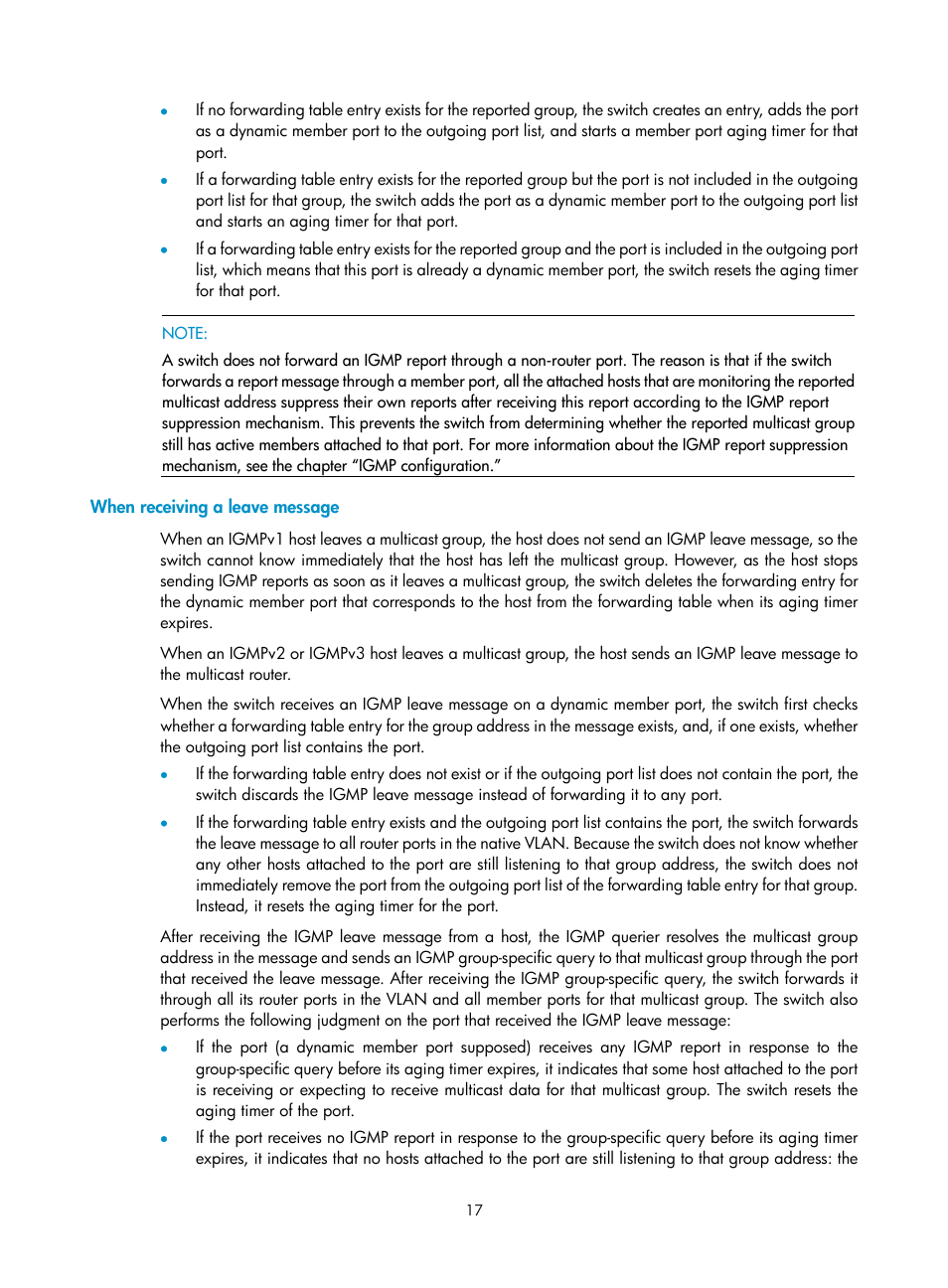 When receiving a leave message | H3C Technologies H3C S10500 Series Switches User Manual | Page 32 / 467