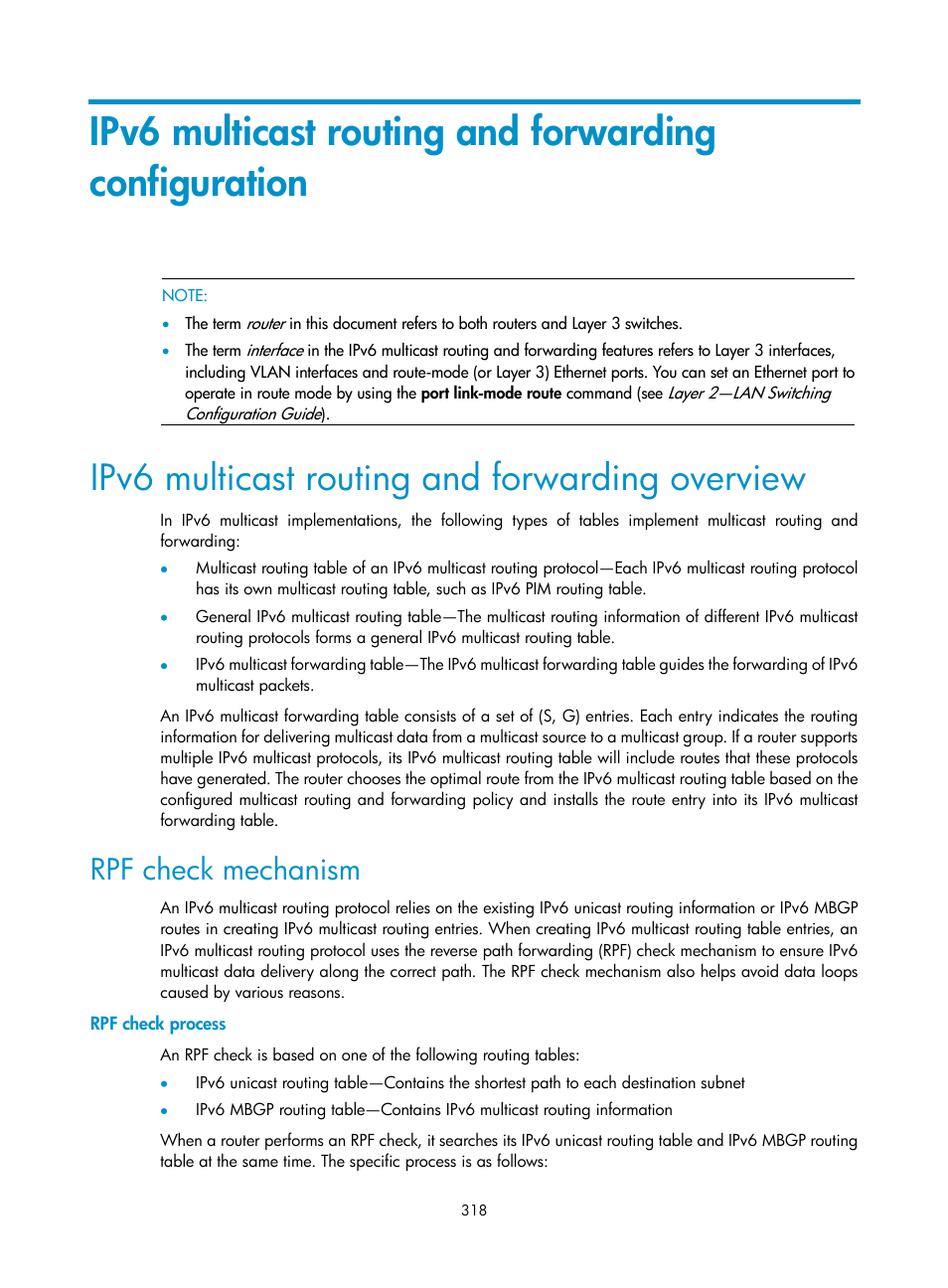 Ipv6 multicast routing and forwarding overview, Rpf check mechanism, Rpf check process | H3C Technologies H3C S10500 Series Switches User Manual | Page 333 / 467