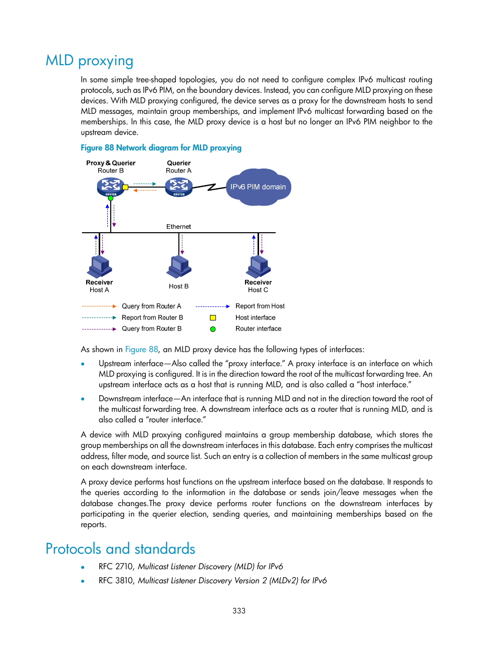 Mld proxying, Protocols and standards | H3C Technologies H3C S10500 Series Switches User Manual | Page 348 / 467