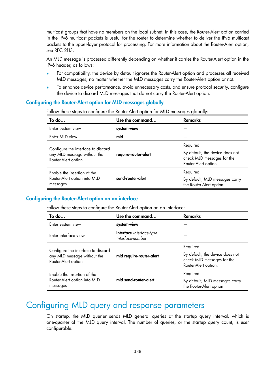 Configuring mld query and response parameters | H3C Technologies H3C S10500 Series Switches User Manual | Page 353 / 467