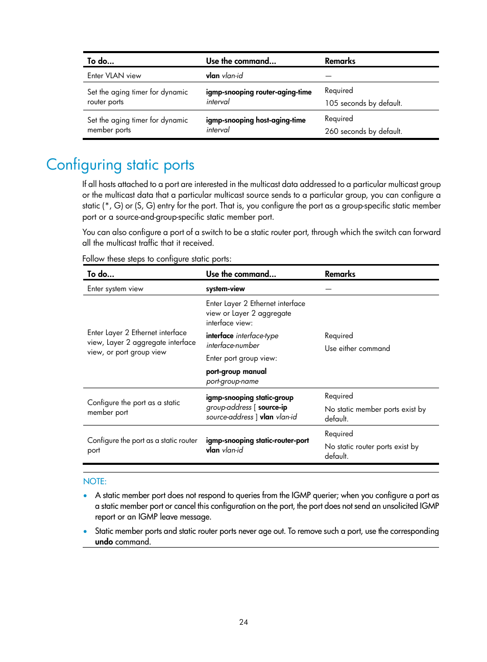 Configuring static ports | H3C Technologies H3C S10500 Series Switches User Manual | Page 39 / 467