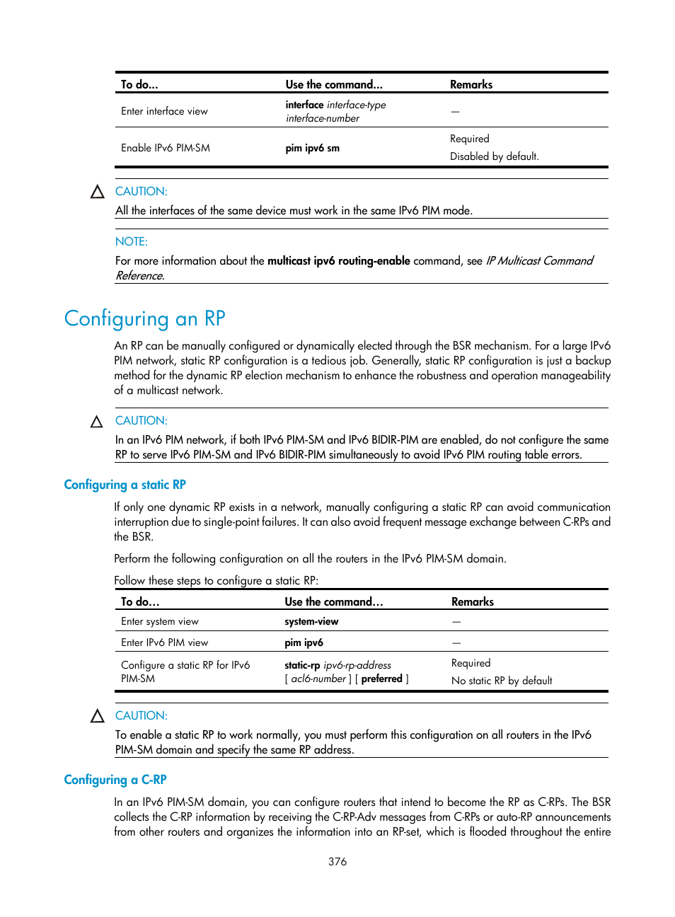 Configuring an rp, Configuring a static rp, Configuring a c-rp | H3C Technologies H3C S10500 Series Switches User Manual | Page 391 / 467