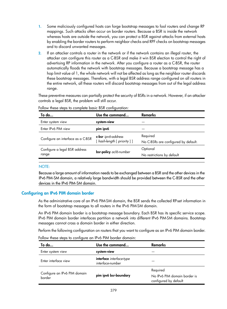 Configuring an ipv6 pim domain border | H3C Technologies H3C S10500 Series Switches User Manual | Page 394 / 467