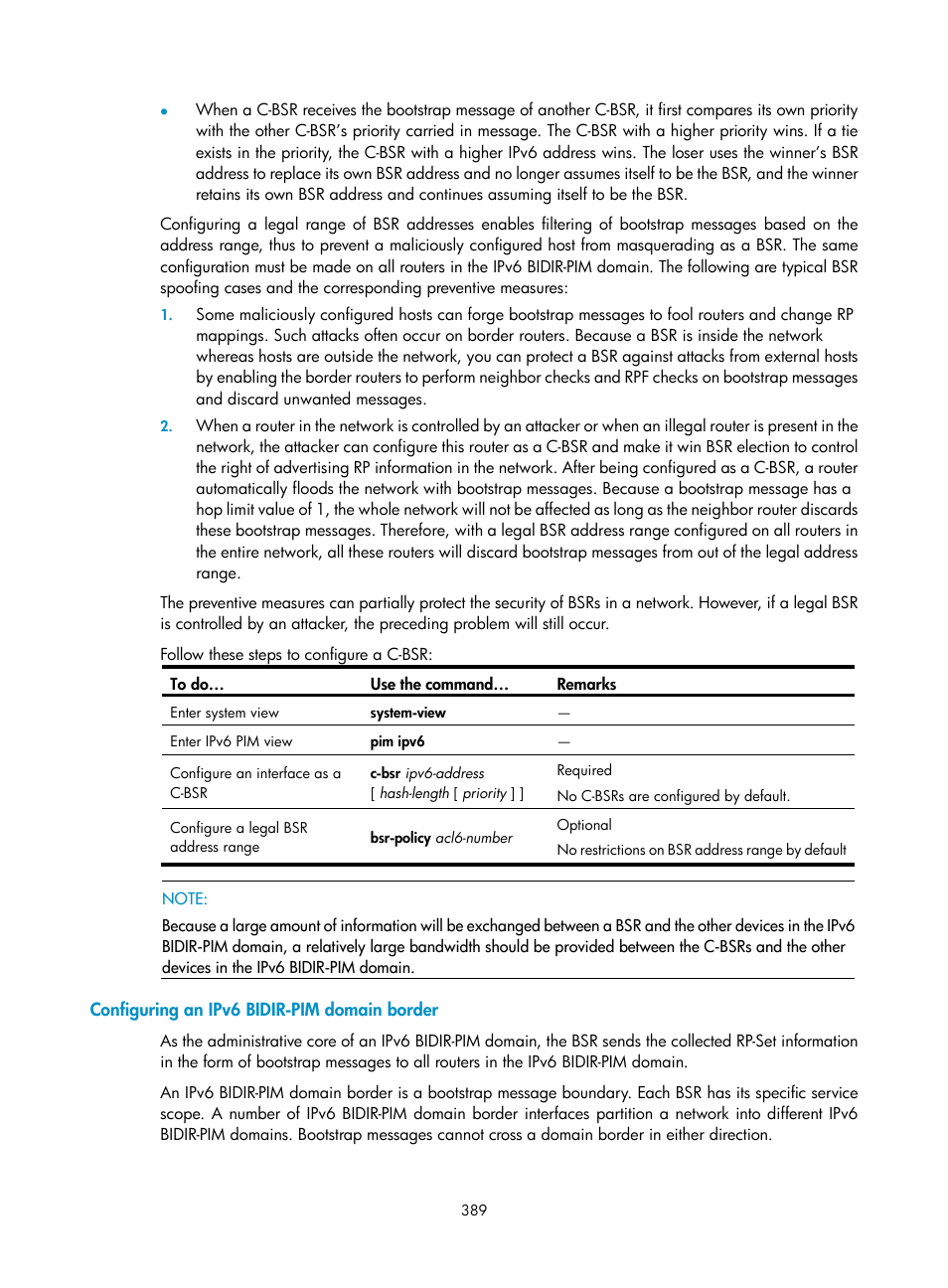 Configuring an ipv6 bidir-pim domain border | H3C Technologies H3C S10500 Series Switches User Manual | Page 404 / 467